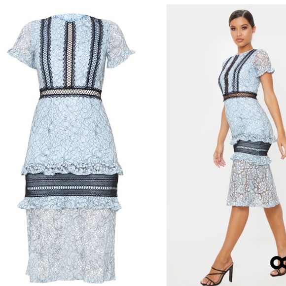 Blue Lace Midi Dress - Picture 3 of 6